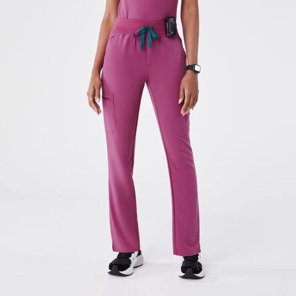 Figs Pants - Figs Bright Fuchsia High Waisted Yola Skinny scrub pants